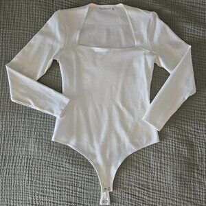 Abercrombie Long-Sleeve Ponte Squareneck Bodysuit - Medium - White/Cream